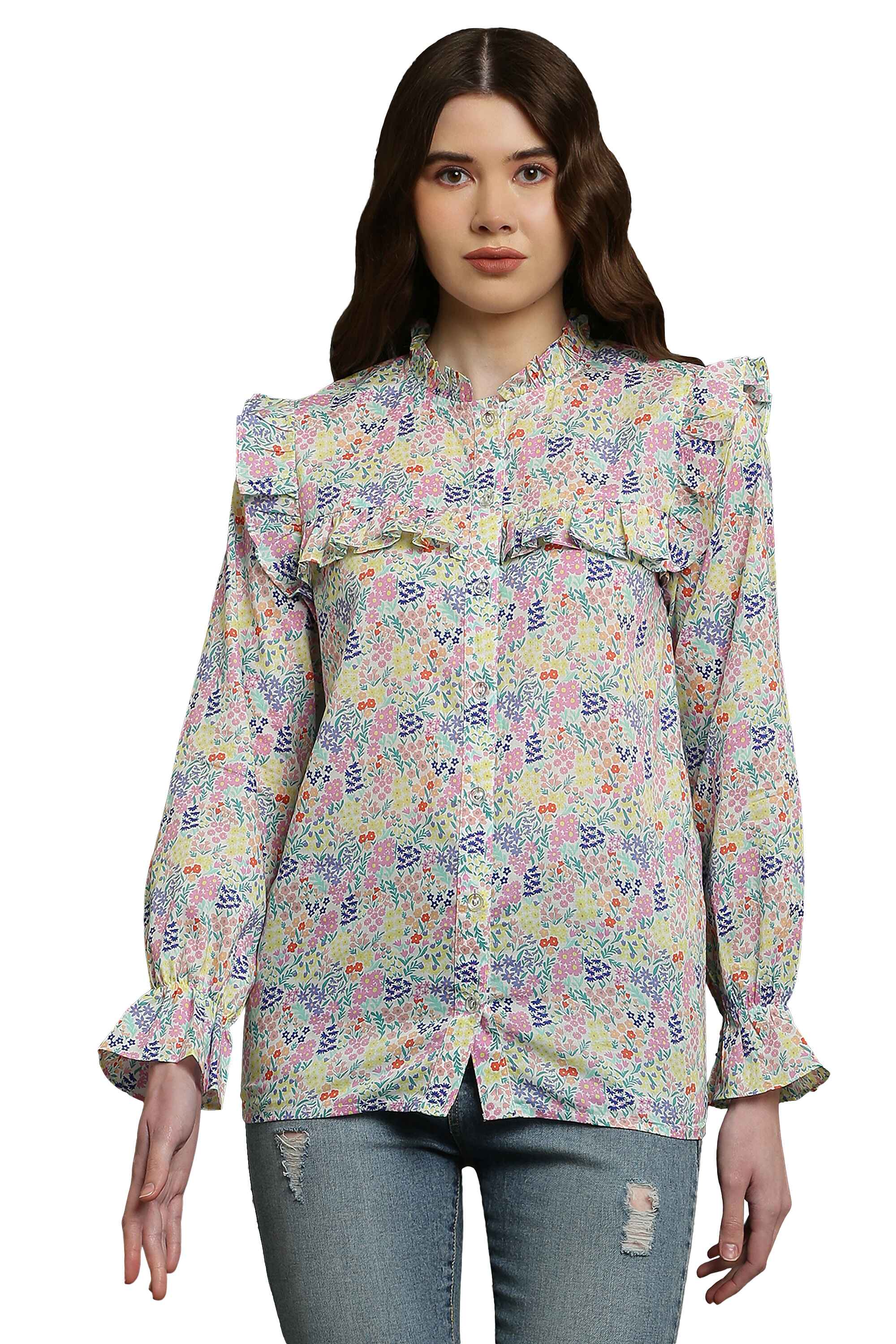 Ruffle Printed Shirt