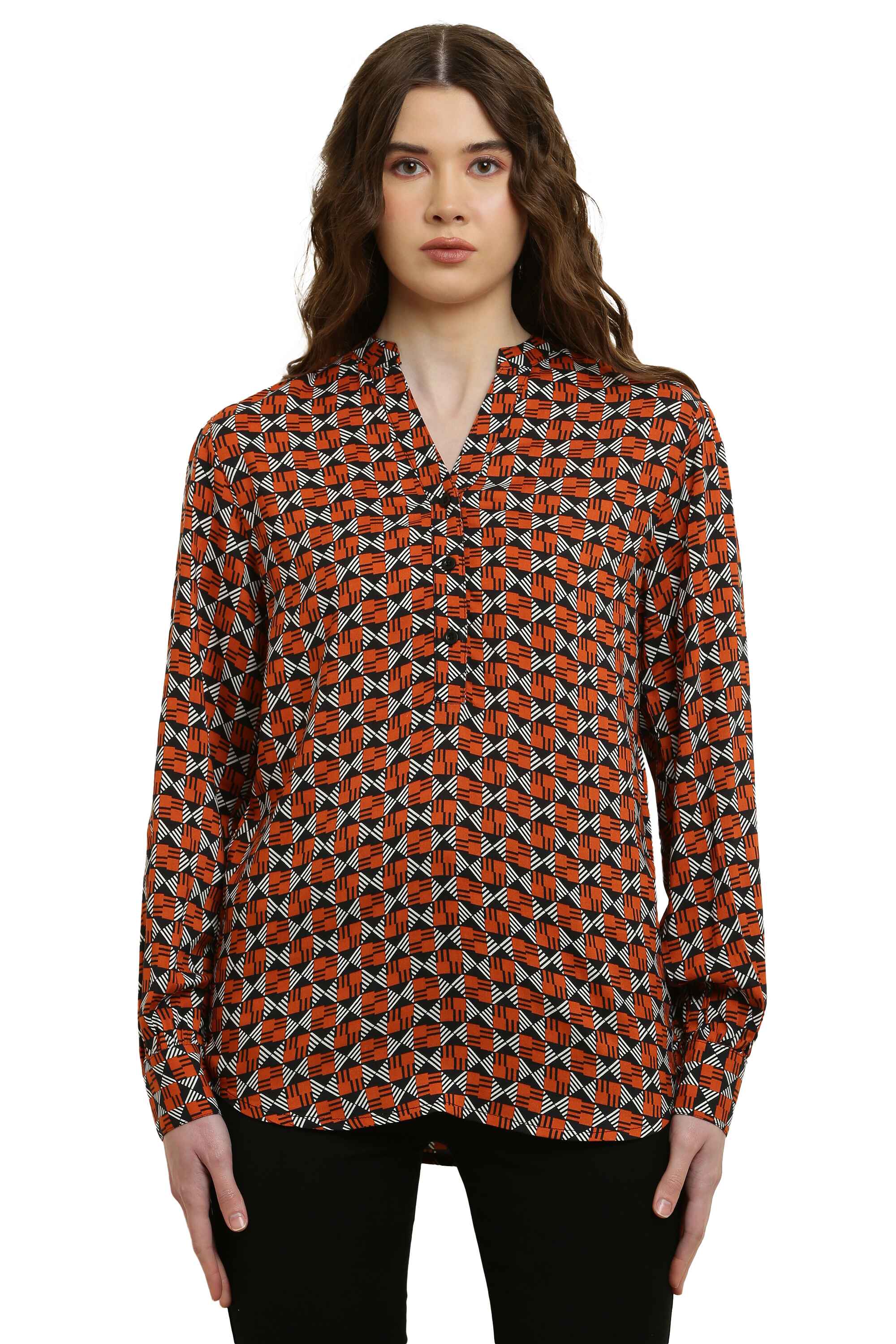 V-Neck Geometric Printed Shirt 