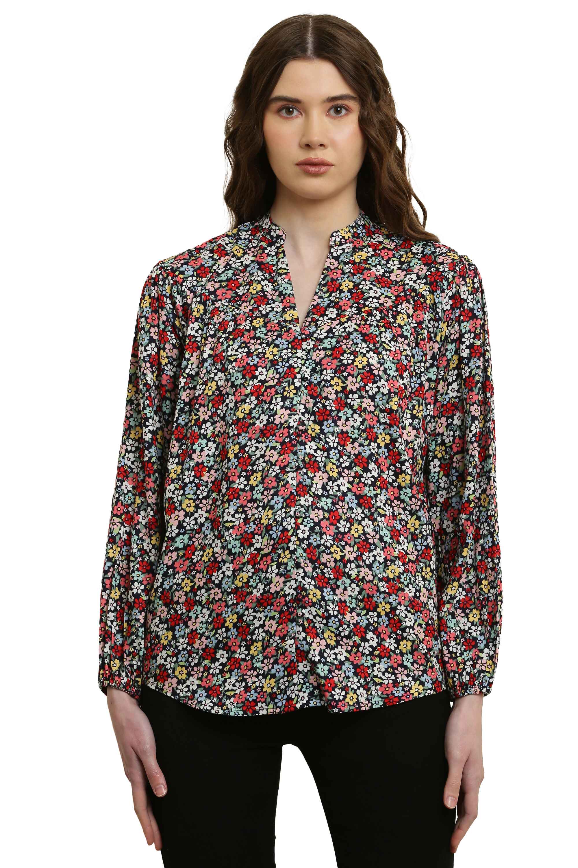 V-Neck Floral Printed Shirt