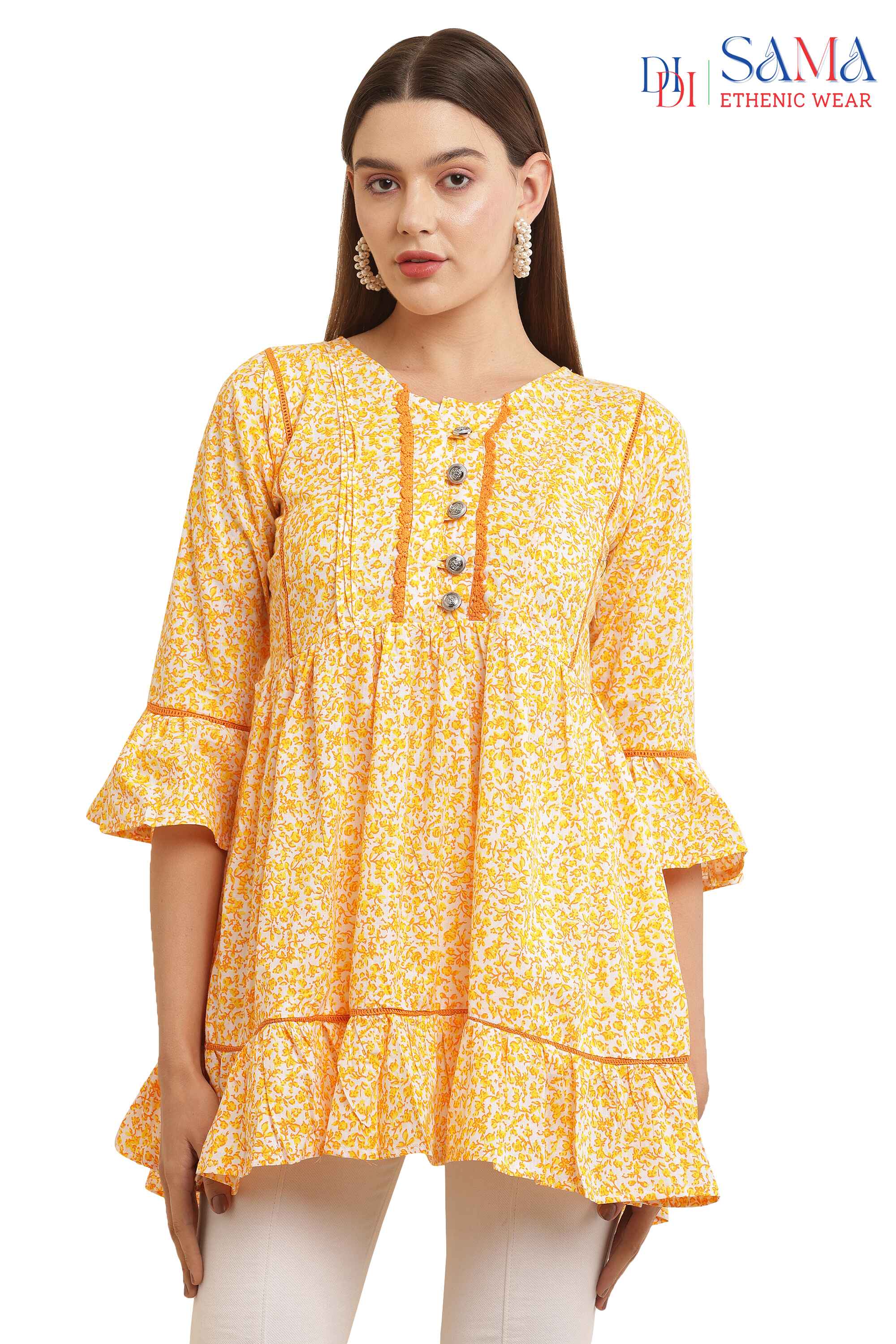 Tunic Floral Printed Yellow & Blue