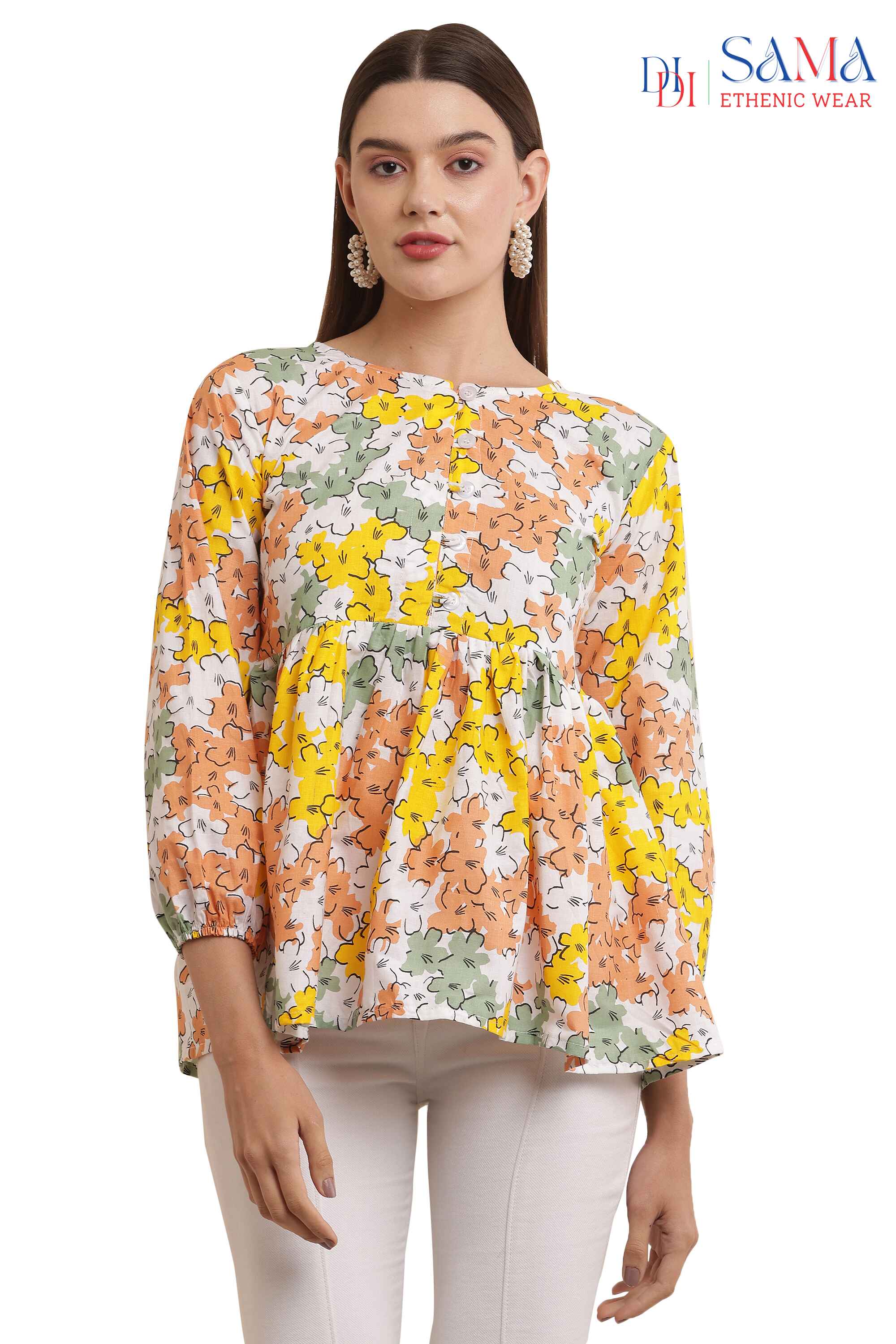 Top Floral Printed Round Neck