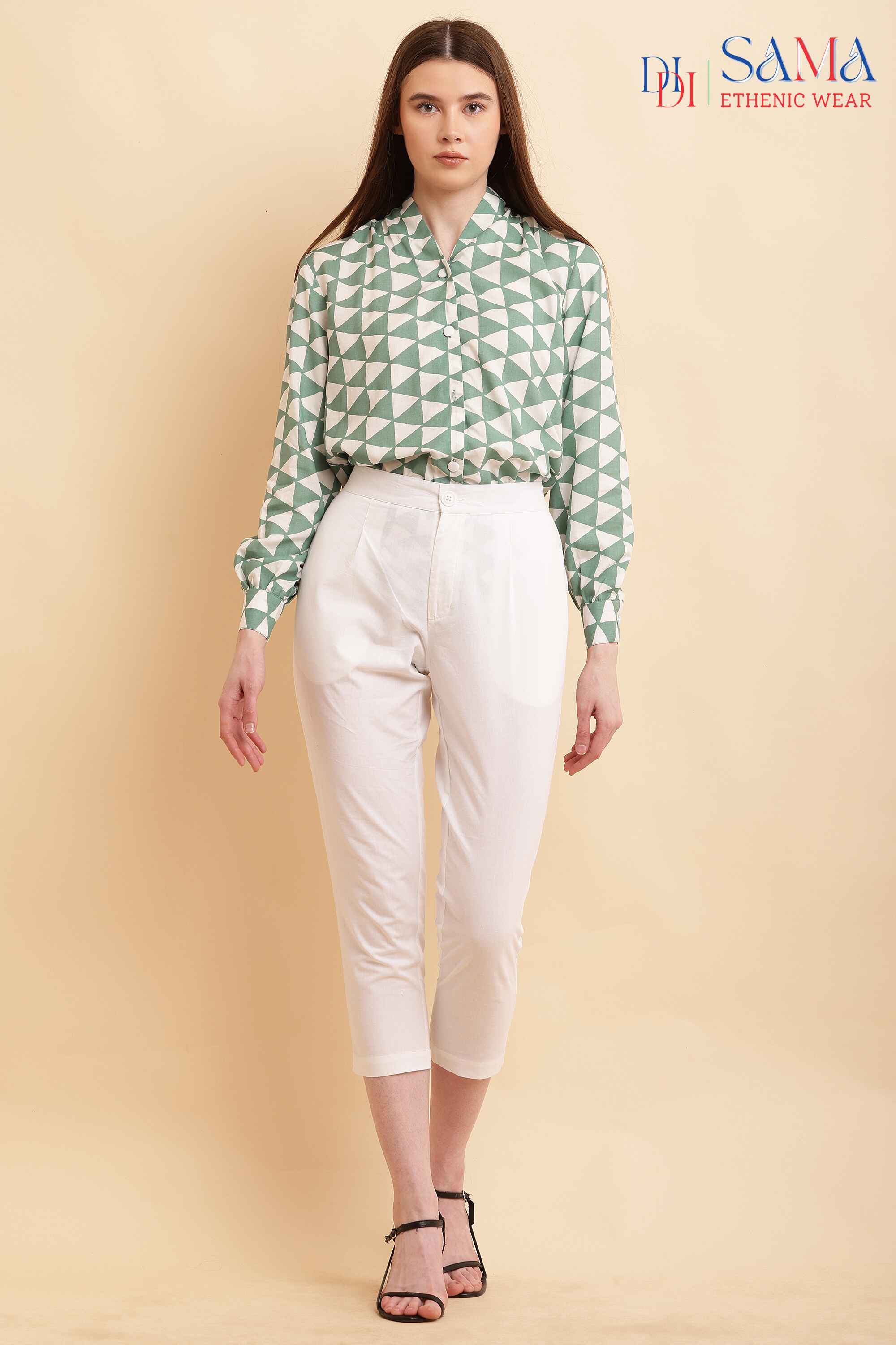 Designer Geometric Printed Shirt with White Pant Set