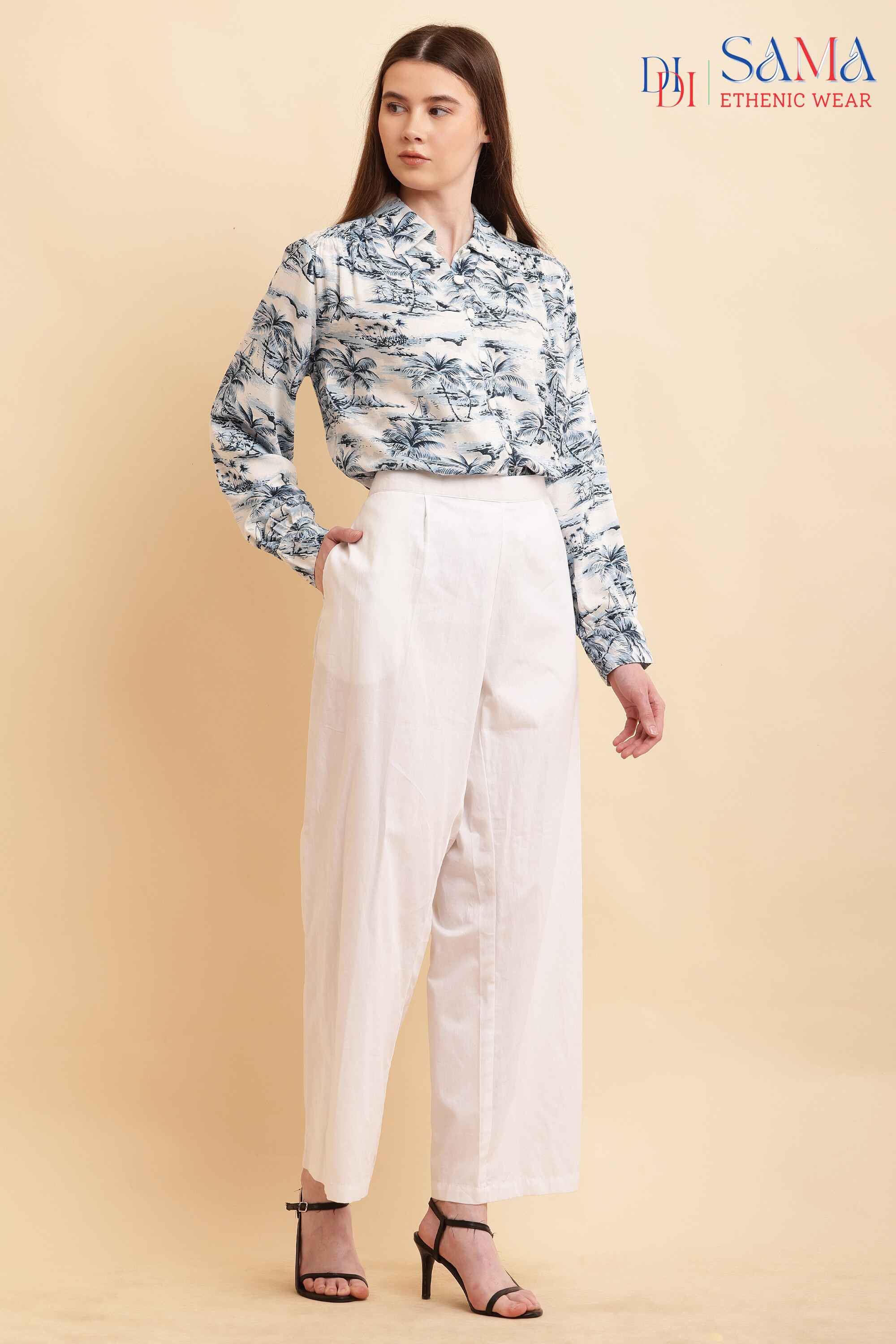 Designer Beach Printed Shirt with White Pant Set