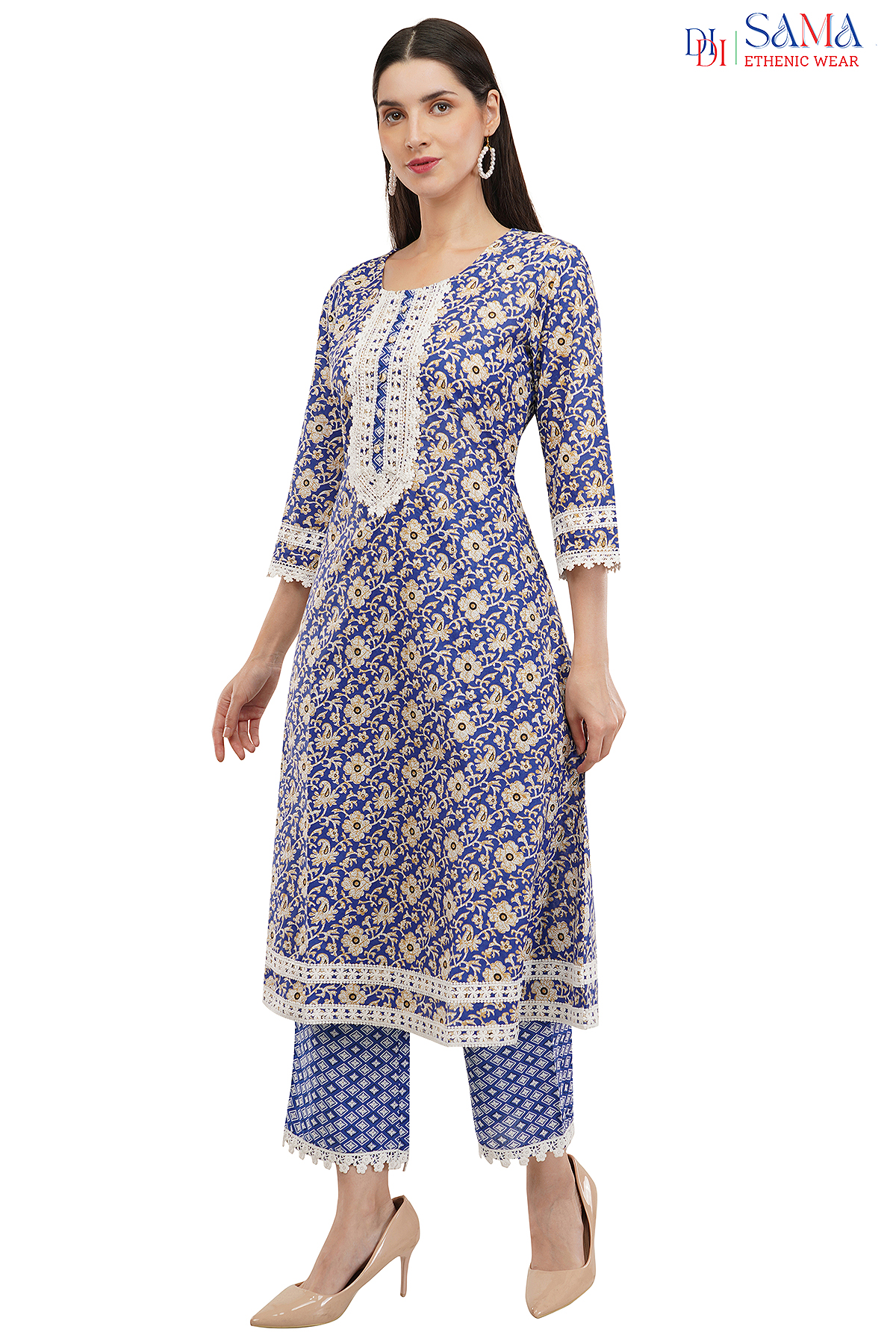 Kurti Set Flower Print Blue 