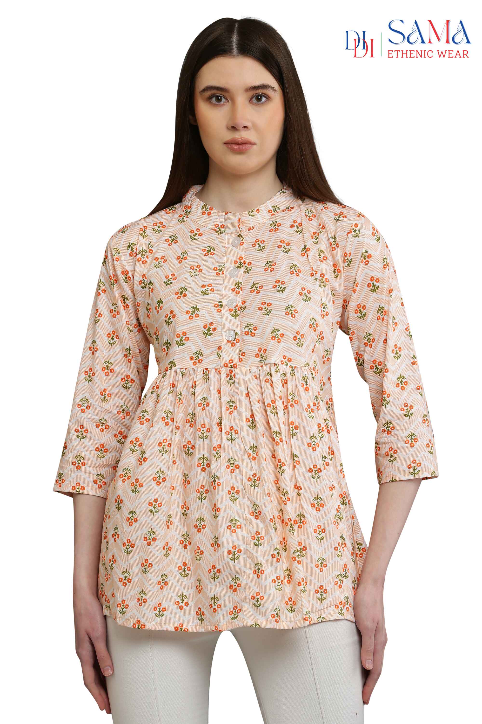 Top Floral Geometric Print Orange 