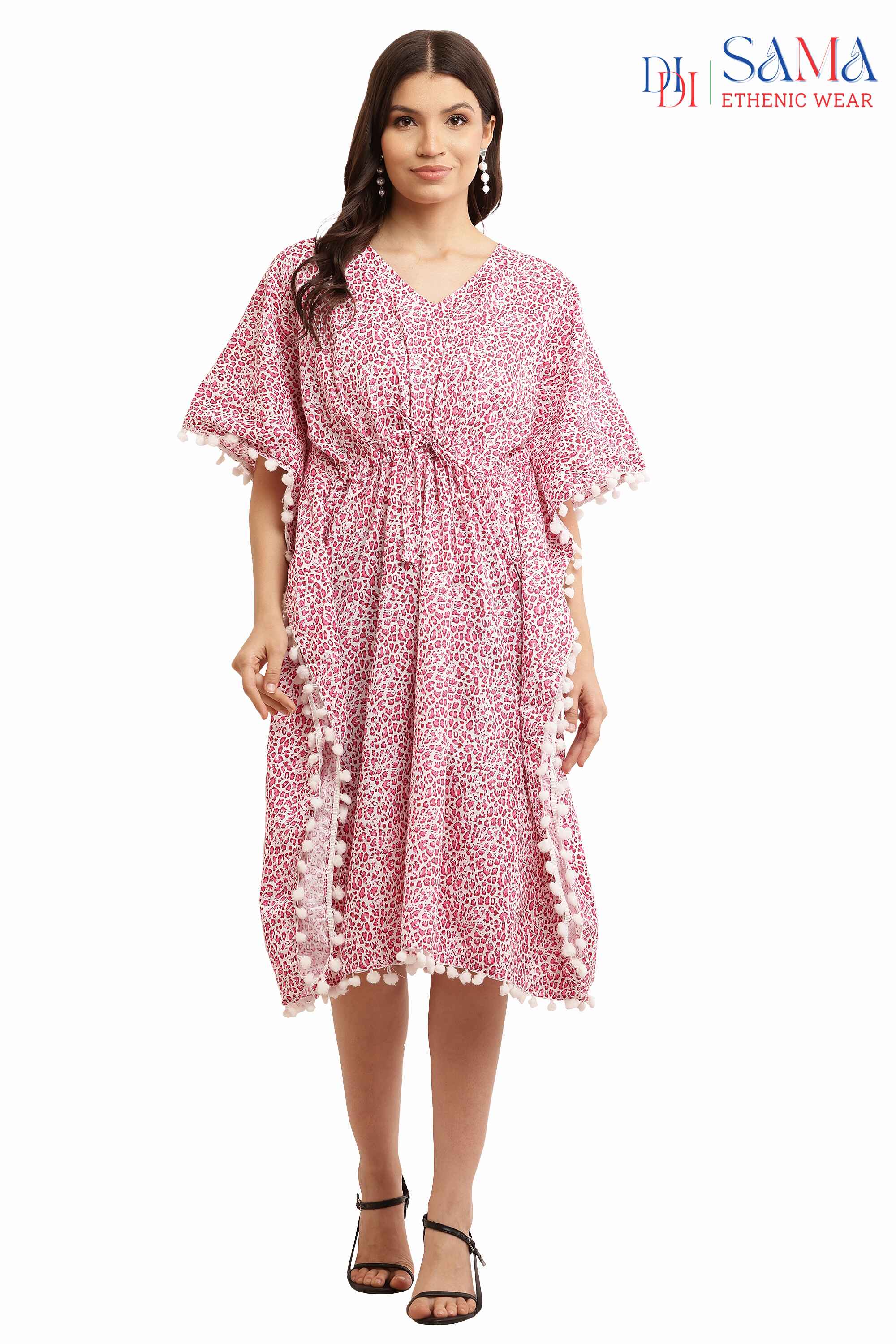 Animal Print V-Neck Kaftan Pink