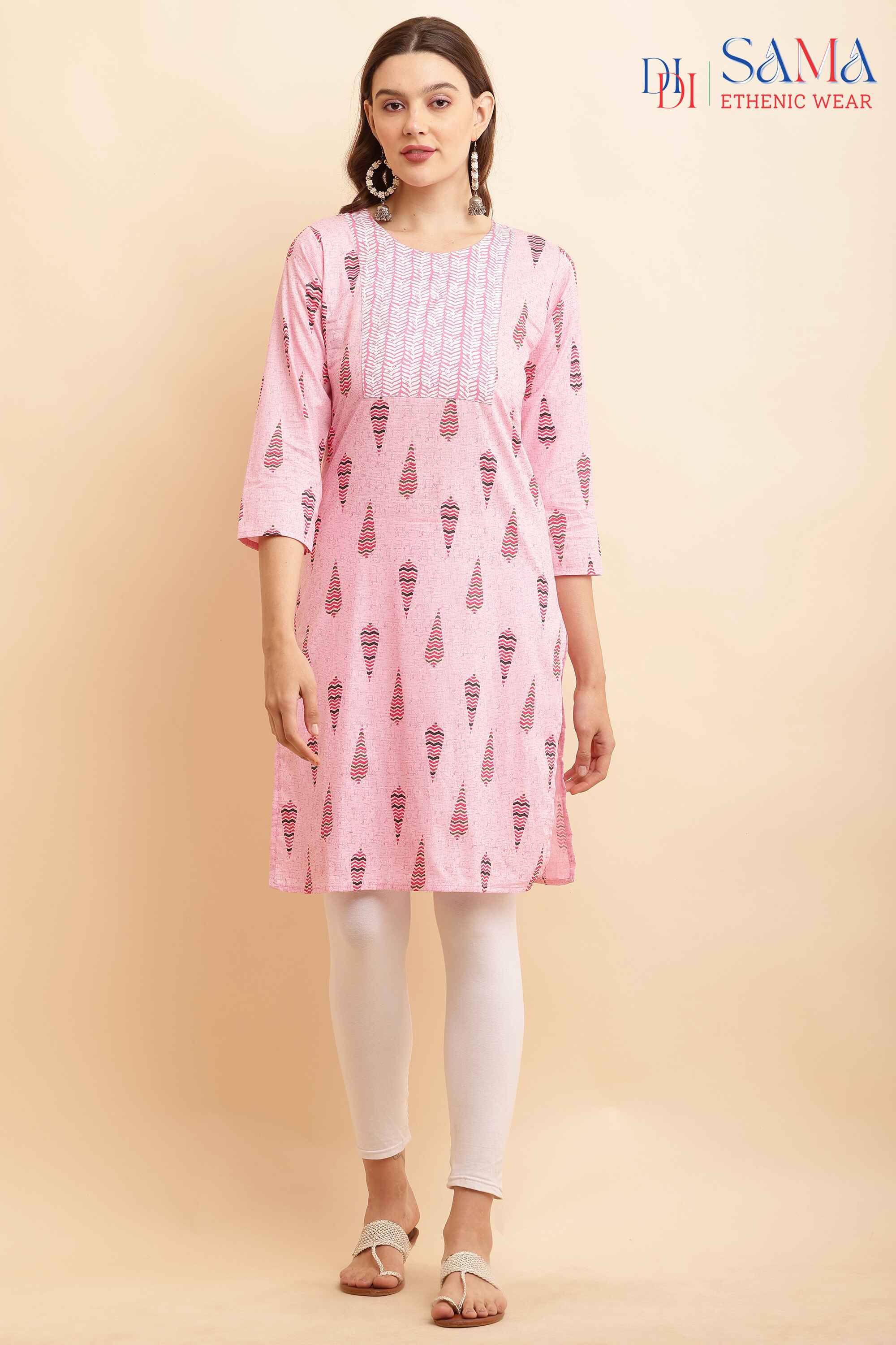 Designer Block Printed Cotton Kurti Pink