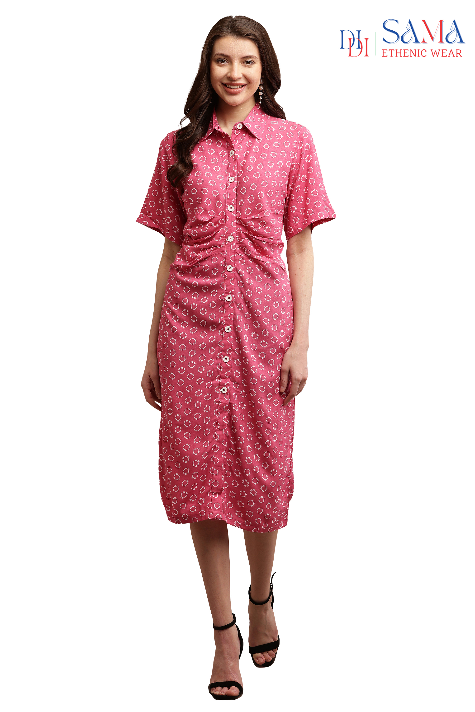 Designer Button-up Pink Western Dress 