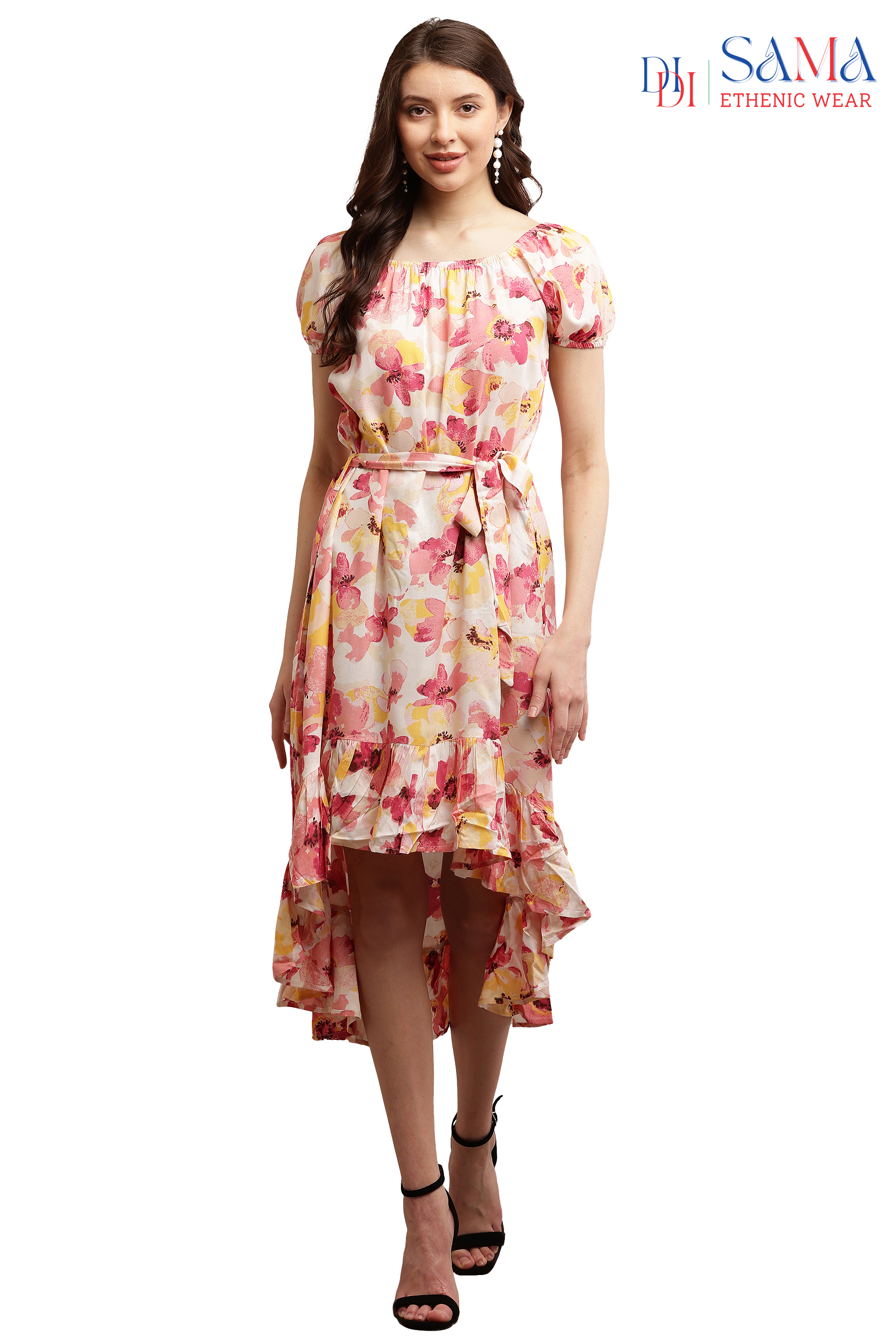 Pink Floral Western Dress 