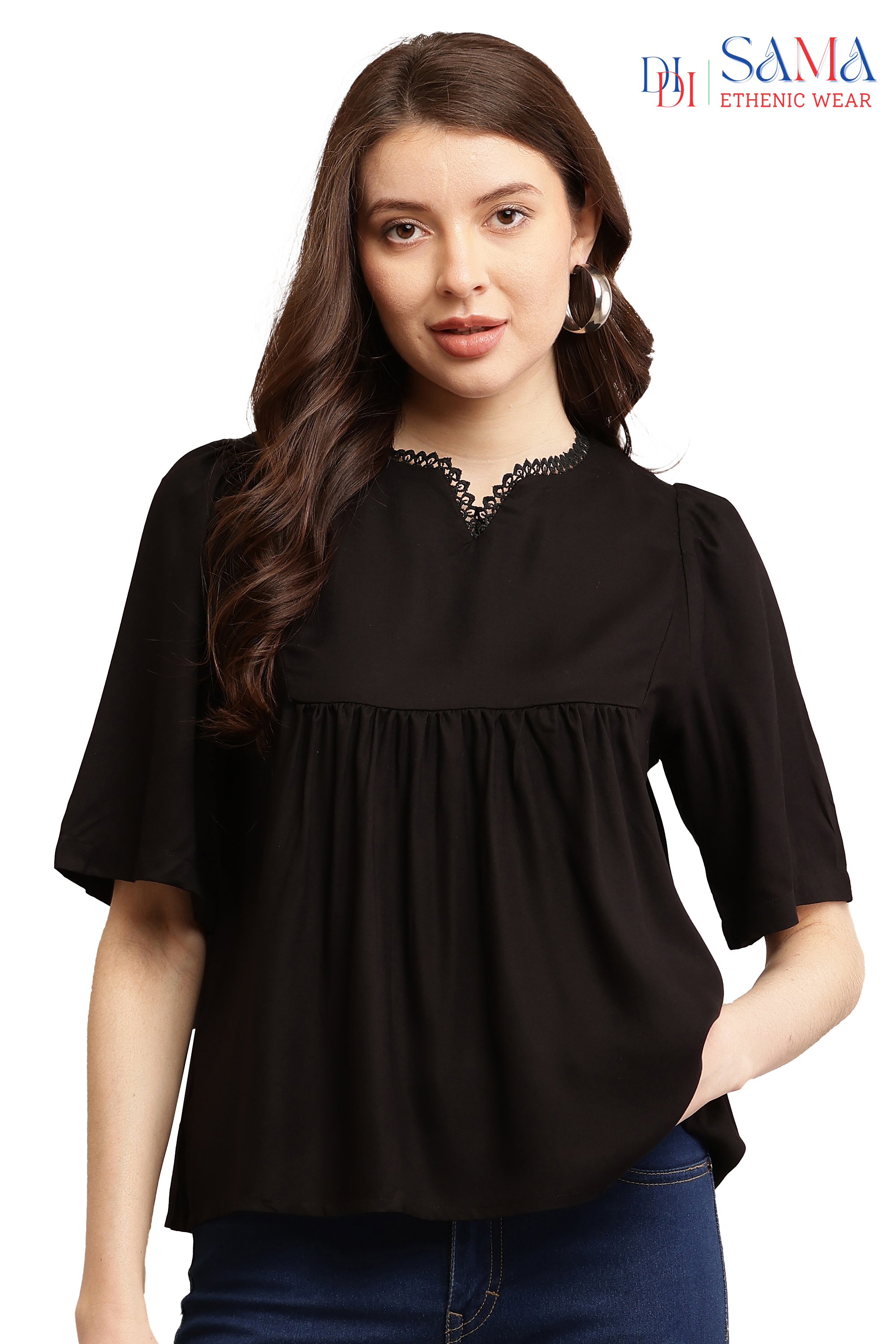 V-Neck Black Flared Top 