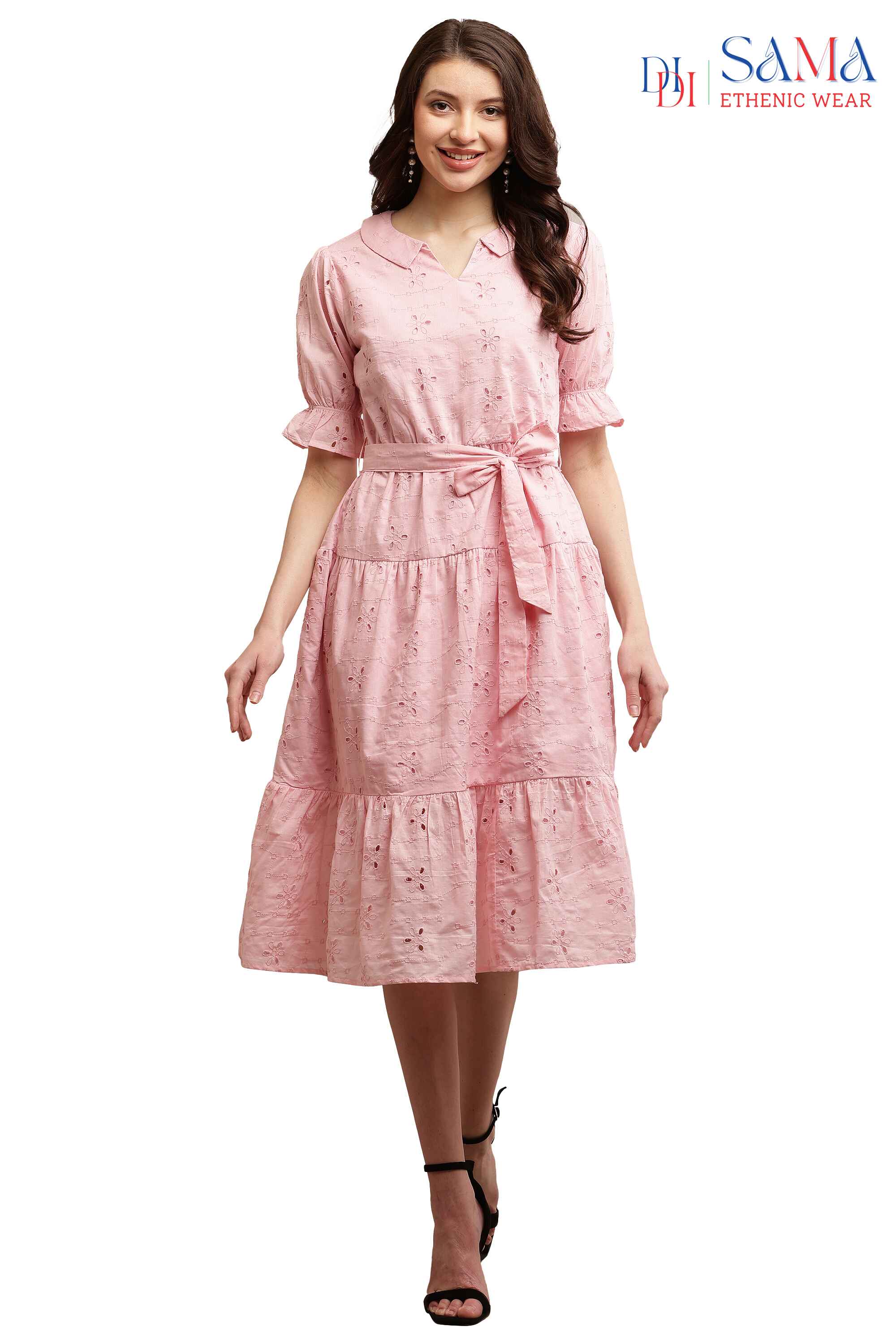 Pink Fit & Flare Western Dress 