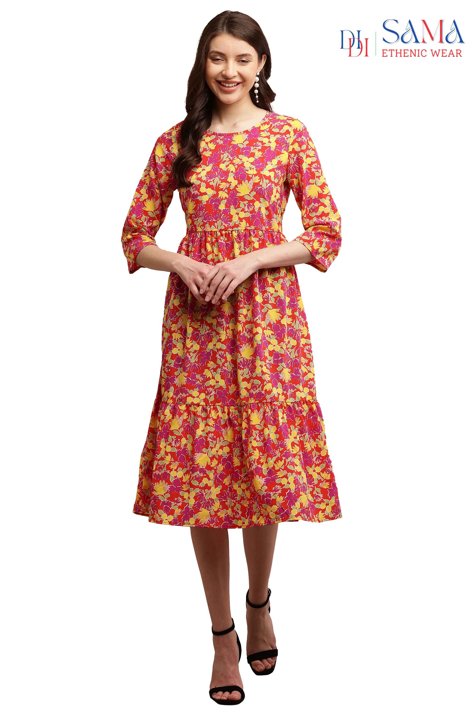 Floral Printed A-Line Western Dress 