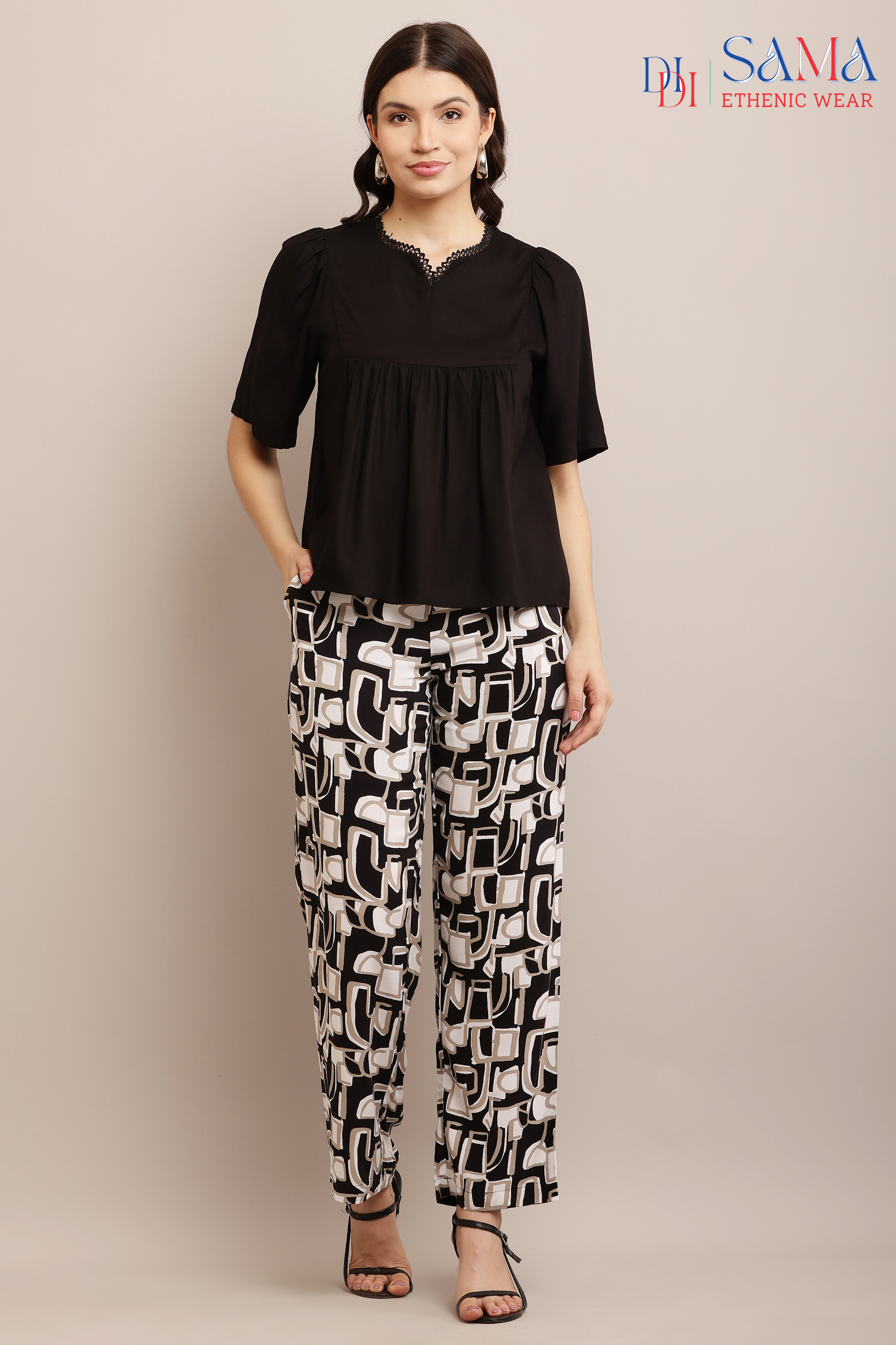 Black Flared Top with Wide Leg Pant 